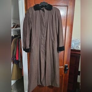 Liz Claiborne Long Hooded Women's Brown Trench Coat with Liner & Hood Size 8